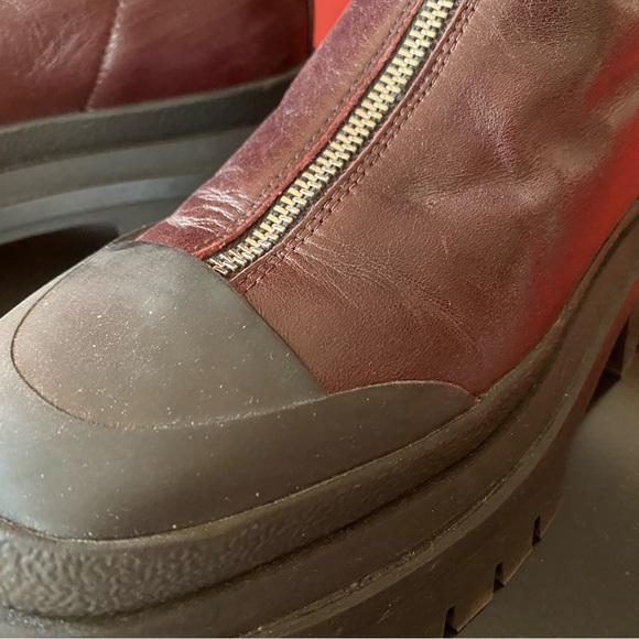 〰️ Zara Chucky Platform Sole Boots Lug-Sole Combat Boots in Burgundy Leather 〰️ - Picture 11 of 12